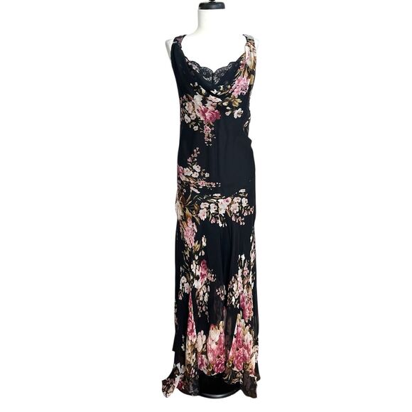 ICE Vtg Silk Maxi Dress 18 Floral Y2K Bias Cut Asymmetrical Cottagecore Fairy - Picture 1 of 16